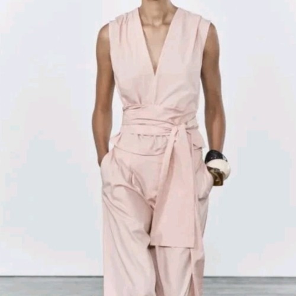 Zara V-neckline Cotton Wrap Blouse Pink Size XS NWT
